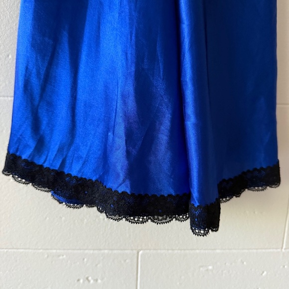 La Vie en Rose Electric Blue Satin Slip Dress with Black Lace - Picture 5 of 9